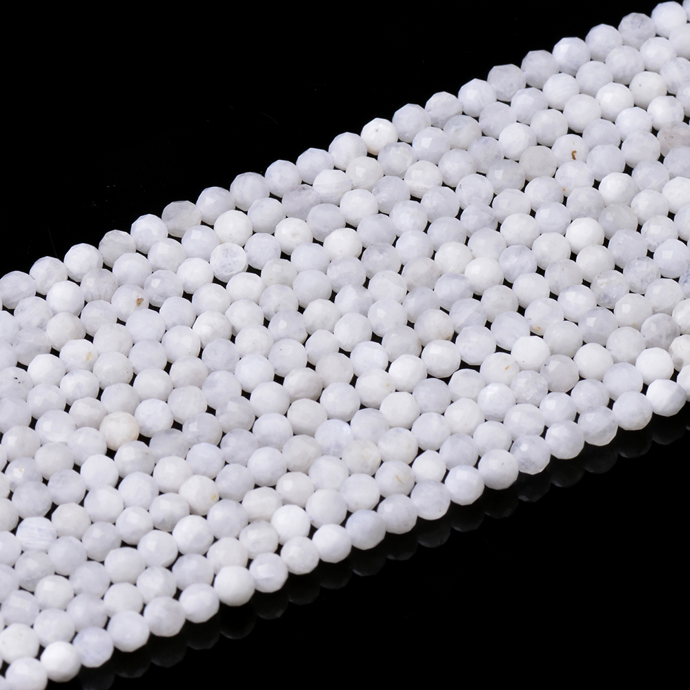 White Moonstone Faceted Round Beads