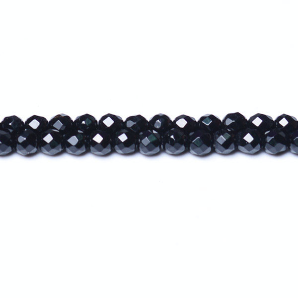 Black Agate Faceted Round Beads