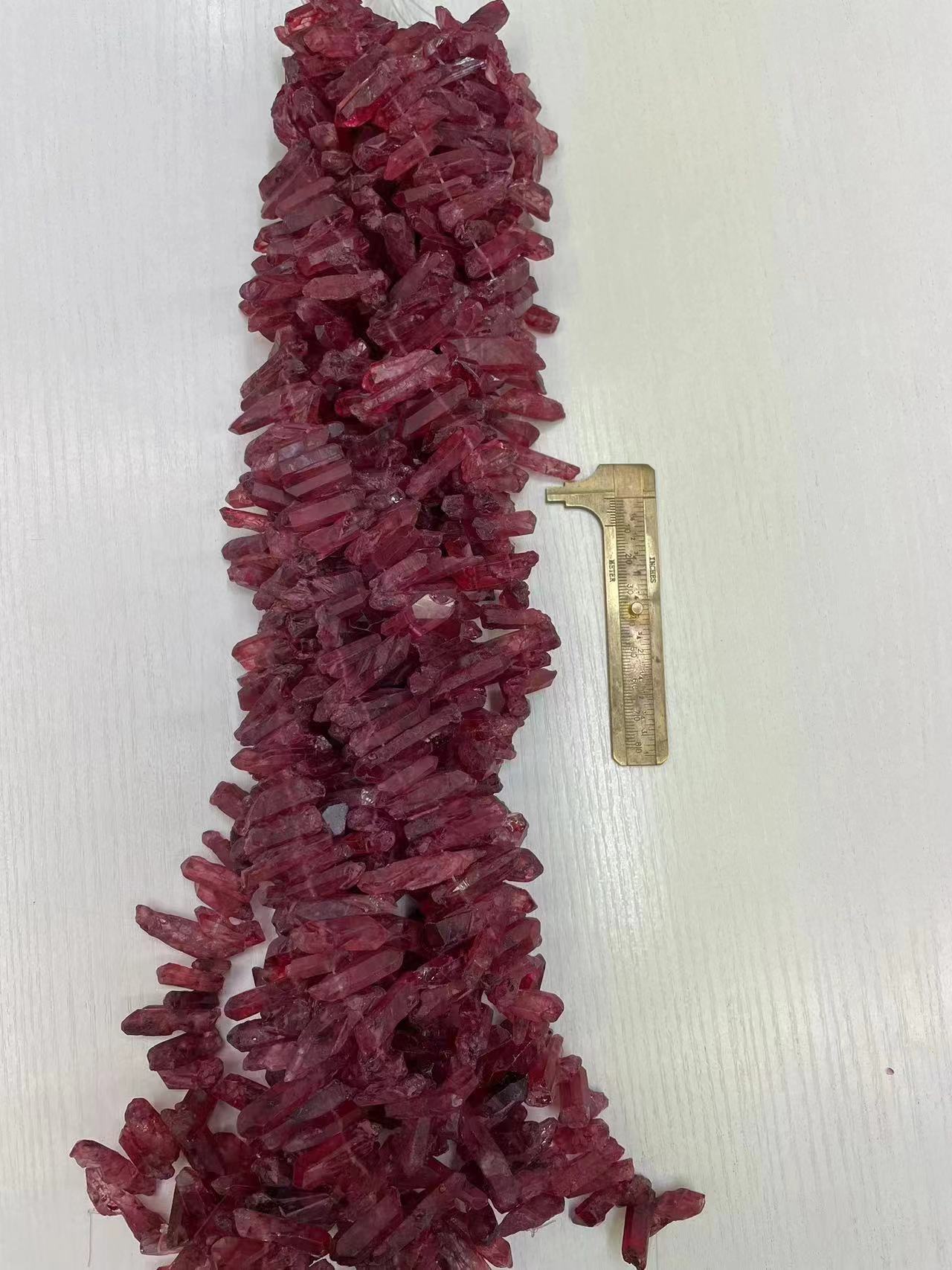 Crystal Tiny Pillar , Plated Ruby Color,Diameter 5-7 mm,Longness 20-32 mm