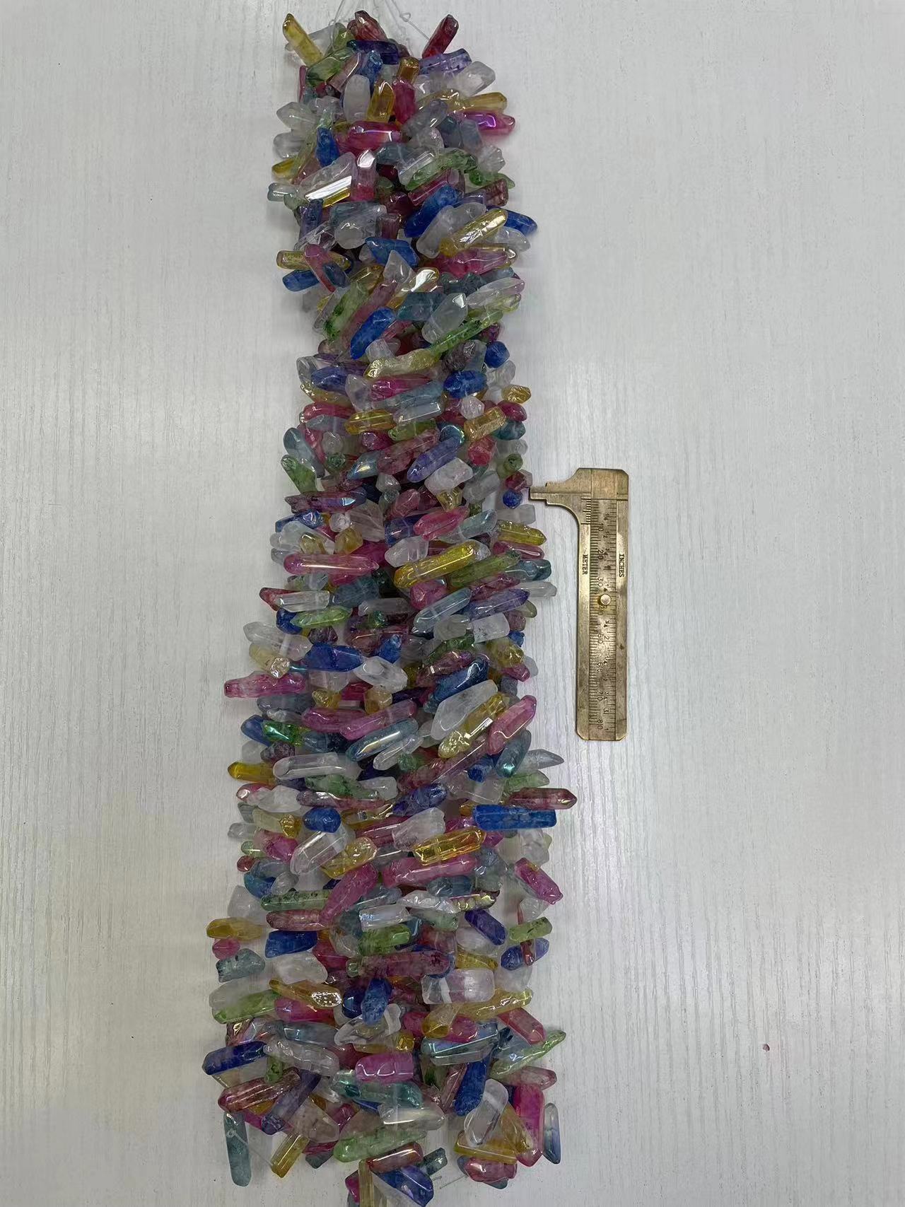 Crystal Tiny Pillar ,AB(Aurora Borealis) Plated,Polished,Color Mixed,Diameter 5-7 mm,Longness 20-32 mm