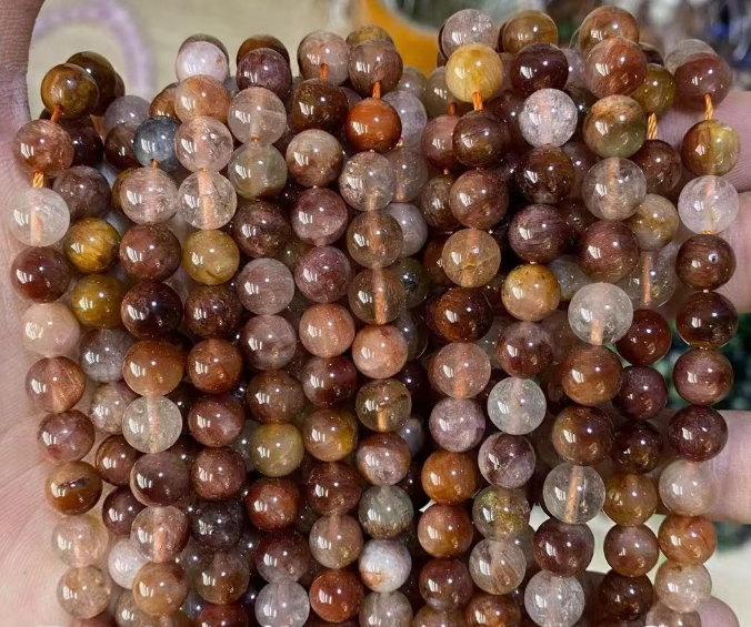 Red Rutilated Quartz Round Beads,AB Grade