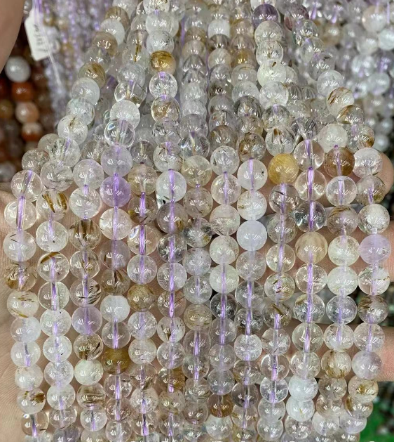 Purple Rutilated Quartz Round Beads