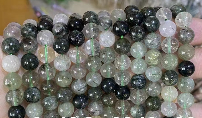 Green Rutilated Quartz Round Beads